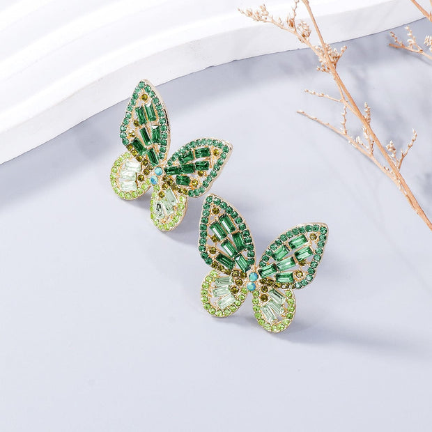 Alloy Inlaid Rhinestone Butterfly Earrings - Hello Afton