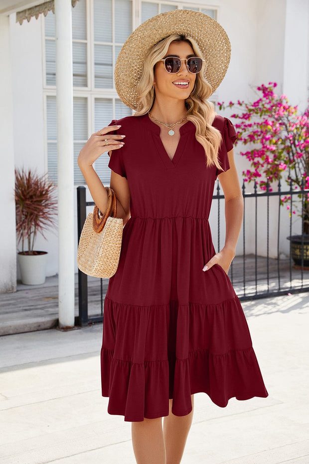 Ruched Notched Cap Sleeve Dress - Hello Afton