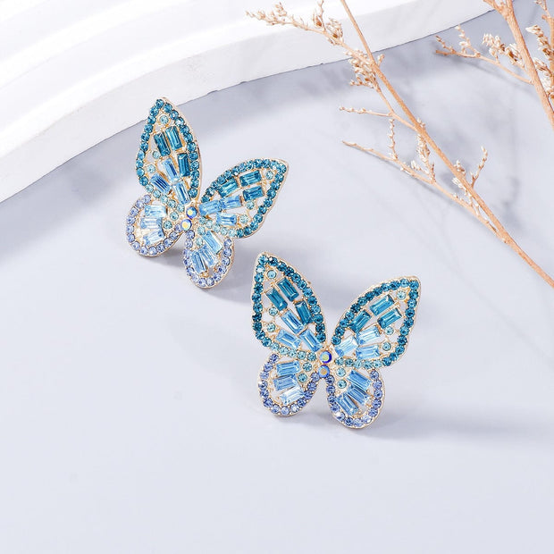 Alloy Inlaid Rhinestone Butterfly Earrings - Hello Afton