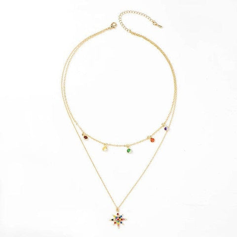 Star Necklace Layered with Rainbow Cubic