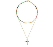 Rainbow Necklace Layered with Cross Pendant