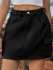 Adjustable Waist Denim Skirt with Pockets - Hello Afton