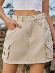 Adjustable Waist Denim Skirt with Pockets - Hello Afton