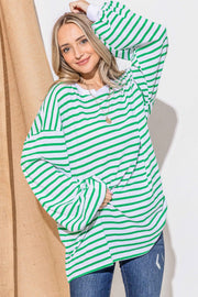 And The Why Oversized Striped Balloon Sleeve Top - Hello Afton