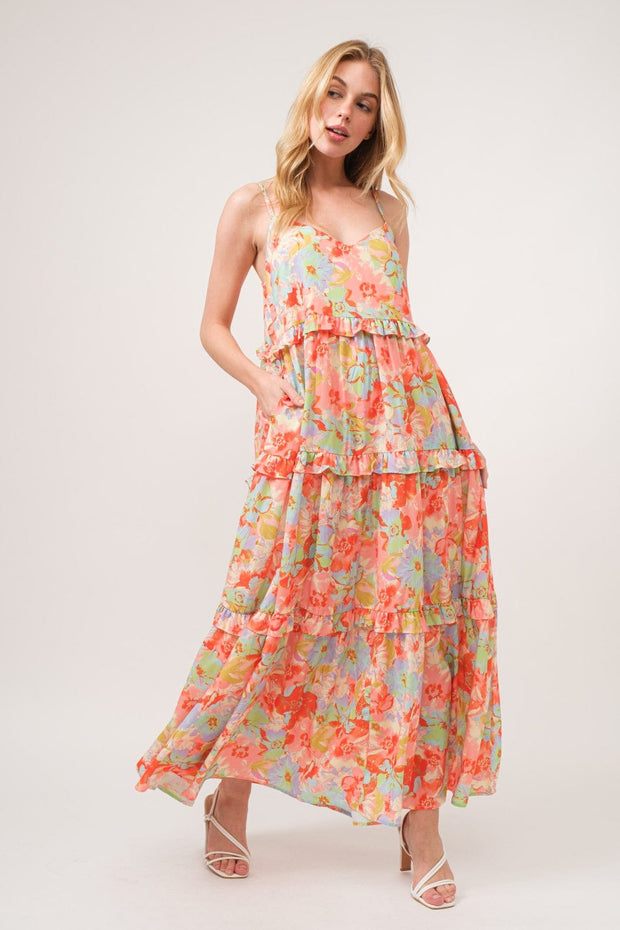 And The Why Floral Ruffled Tiered Maxi Cami Dress - Hello Afton