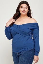 Plus Size Solid Wrap Dressy Top