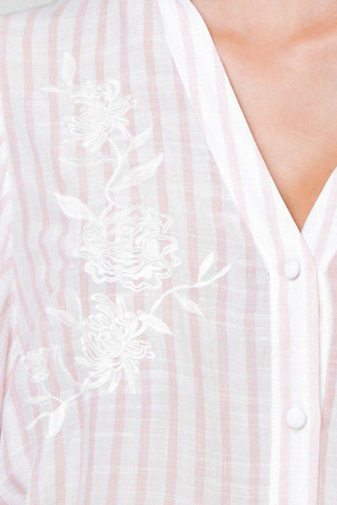 A Floral Eyelet And Solid Mixed Top