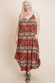 Plus Size Tie Dye Ombre Damask Print Anna Cami Maxi Dress