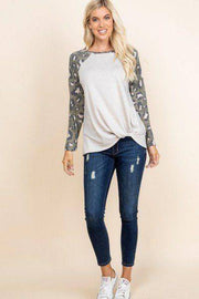 Casual French Terry Side Twist Animal Print Long Sleeves