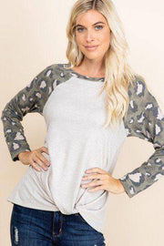 Casual French Terry Side Twist Animal Print Long Sleeves
