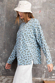 Leopard Printed Garment Dye Loose Fit Knit Top