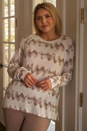 Plus Size Cream Taupe Abstract Blur Print Relaxed Sweatshirt
