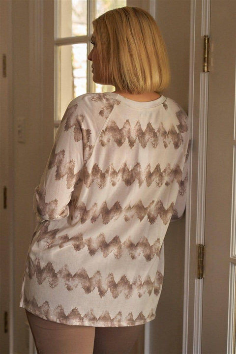 Plus Size Cream Taupe Abstract Blur Print Relaxed Sweatshirt