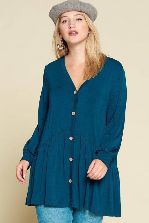 Plus Size Solid Heavy Rayon Modal Jersey Faux Button Up