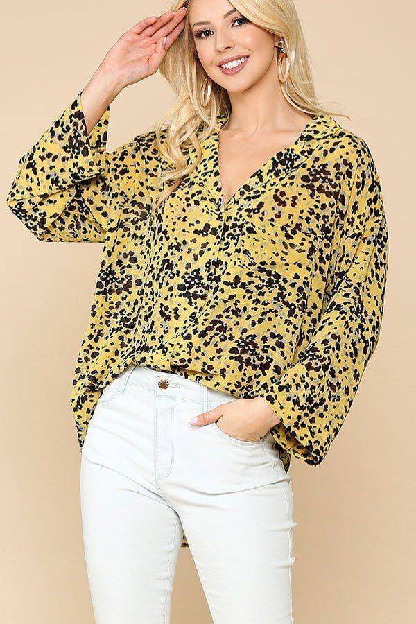 Animal Print Button Down Collar Shirt With Chest Pocket