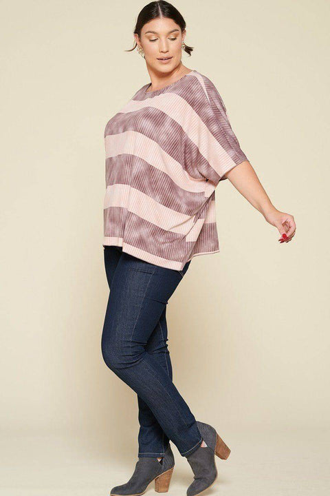 Stripe Printed Pleated Blouse Featuring Neckline 1/2 Sleeves
