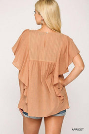 Textured Ruffle Sleeve Tunic Top With Back Keyhole