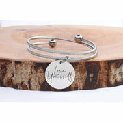 Double Layer Inspirational Cable Bangle With Ball Tip By Pink Box